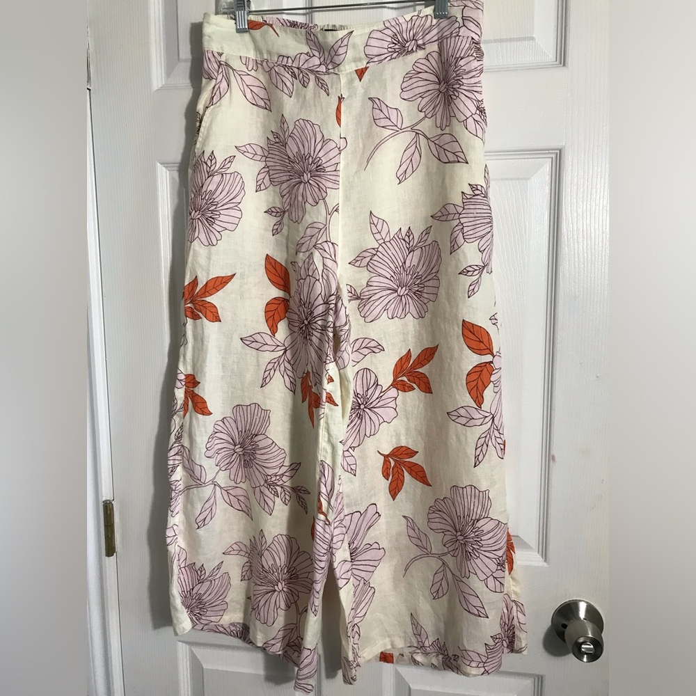 RACHEL Rachel Roy Cream Wide-Leg Floral Pants with Pink & Orange Print